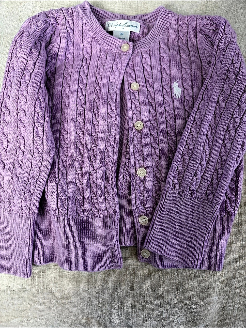 Ralph Lauren Baby Girls Mini-Cable Cotton Cardigan Purple Baby 9M